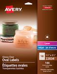 Avery Glossy Clear Oval Labels, 1½" x 2½" Oval Product Labels, for Laser/Inkjet Printers, 144 Labels, Permanent, Transparent, (22834), Made in Canada