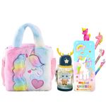 Taufa Villa Unicorn Bag With Stationery Combo Set For Girls Geometry Box,Pen,Pencil,Horn Bottle For Kids Gift Set For Kids Girls (set of 7)