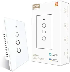 MOES ZigBee Smart Touch Wall Light Switch,Requires Tuya ZigBee Hub,No Neutral Wire/N+L Wiring,No Capacitor,Smart Life Tuya 2/3 Way Remote Control, Work with Alexa Google Home, 2MQTT,3 Gang White