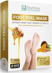 Lavinso Honey Feet Peeling Mask for Dry Cracked Feet - 2 Pack - with Kojic Acid Skin Brightening Effect - Exfoliating Dead Skin and Calluses - Foot Peel Mask for Baby Soft Feet