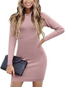 Beyove Womens Sweater Dress Striped Knit Dress Long Sleeve Fitted Dresses Slim Fit Mini Dress Blue XS
