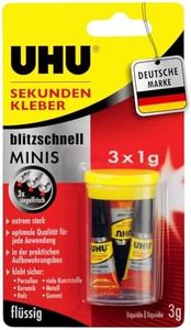 UHU Super Glue Ultra Fast Liquid Minis 1ml Card of 3, (33-45415)