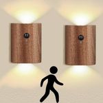 2 Pack Indoor Motion Detector Wall Light, LED Industrial Wood Motion Detector Lamp Interior, Wall Lights 0.4W Wall Light for Bedroom Living Room