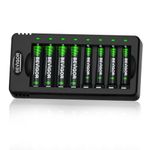 BEVIGOR 8 Slot AA AAA Battery Charger with 4 Pcs AA 2800mAh & 4 Pcs AAA 1100mAh NI-MH Rechargeable Batteries, Individual Battery Charger with Type C Input 5V 2A Fast Charging Function