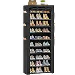 OYREL 10 Tier Shoe Rack Black Shoe Storage Large Shoe Rack With 6 Side Pockets, 23.6" Wide x 11.4" Deep x 68.9" Tall, Shoe Storage Cabinet 36-41 Pairs of Shoes Shoe Racks for Entryway Closet