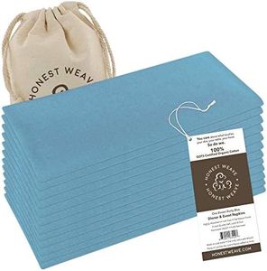 HONEST WEAVE GOTS Certified Organic Cotton Washable Cloth Napkins Sets for Everyday Dining, Dinner Parties, Weddings | Oversized 20x20 inches, Fully Hemmed, in Designer Colors, 12-Pack, Light Blue