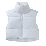 Century Star Puffer Vest Women Cropped Stand Collar Fashion Jacket Coat Sleeveless Lightweight Winter Outerwear White Small