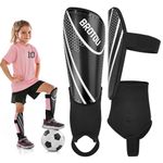 Youth Football Shin Guards, BROTOU High Strength Junior Shin Pads with Calf & Ankle Protection, Lightweight Design, Breathable, Non Slip Extended Adjustable Straps, for Boys and Girls (L, Black)