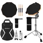 Starfavor Drum Practice Pad with Snare Drum Stand Set, 12-Inch Double Sided Silent Practice Pad Kit with Drum Sticks, Drumstick Holder, Carrying Bag, Black, ST-700B