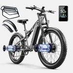 Shengmilo-S600 Ebike, 26×3.0” Fat Tires Electric Bike for Adults, Dual Motors Ebike, 17.5AH SAMSUNG Battery, E-Mountain Bicycle, Full Suspension, Dual Hydraulic Disc Brakes, LCD color display