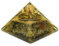 OrgoniteShop Handmade Geometric Pyramid Made with Labradorite, Om Symbol, Copper Dust