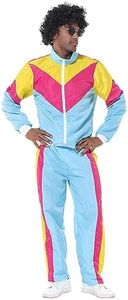 COREWO Mens 80s Tracksuit Retro Sportswear Adult Disco Tracksuits Hip Hop Sports Suit Colorblock Jacket Outfits Carnival Set, 80s Sports Suit, X-Large