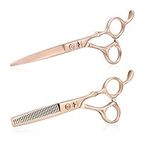 Hair Cutting Scissors Thinning Shear Set Professional Barber 6 inch Texturizing Blending Shear Salon Razor Edge Haircut Styling Kit for Men, Women, and Kids, Japanese Stainless Steel, Rose Gold