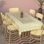 Kuber Industries Zig Zag Design Cotton 6 Seater Dining Table Cover - Cream (CTKTC01252)