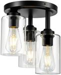 Mayful Semi Flush Mount Ceiling Light,3-Light Clear Glass Shade Ceiling Light Fixture,Black Finsh Cluster Cylinder Ceiling Light Fixtures for Kitchen,Dining Room,Hallway,Foyer Entryway