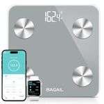 BAGAIL Smart Scale for Body Weight, Digital Bathroom Scale for BMI Weighing Body Fat, Body Composition Monitor Health Analyzer with Smartphone App, 400lbs/180KG, Grey