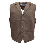 OUTBACK TRADING Men's Jessie Vest | Lightweight Button Down Wool Western Outdoor Vest with Adjustable Back Slide Belt, Dark Brown, L (29785-DKB-LG)