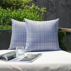 Kevin Textile Pack of 2 Decorative Outdoor Waterproof Throw Pillow Covers Stripe Square Pillowcases Modern Cushion Cases for Patio Couch Bench 18 x 18 Inch Purple Blue