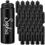 Dandat 50 Pack Reusable Water Bottles Bulk for Boy Adults 24oz Plastic Water Bottle Pull Top Cap Team Sports Bottles for Gym Football Cheer Party Favors(Black)