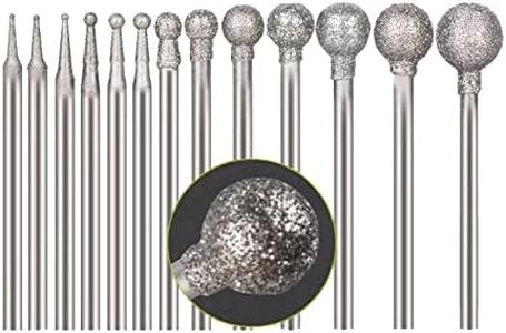 Luo ke 13 Pcs Ball Shape Diamond Burr - 3/32'' Shank Diamond Ball Burs Stone Carving Bits for Dremel Rotary Tool