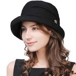 Womens Bucket Hat Cloche Derby Hat Winter 1920s Vintage Fedora Bowler Soft Countries Walking Hat Black Large