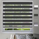 Cordless Dual Layer Fabric Zebra Roller Shades,Custom Light Filtering Zebra Blinds,Sheer or Privacy,Room Darkening Horizontal Window Treatment [Black, Size 24 1/2"W x 40"H] Easy to install Custom Size