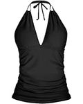 Yonique Women's Halter Tankini Top No Bottom V Neck Swim Top Tummy Control Bathing Suit Top, Black, X-Large