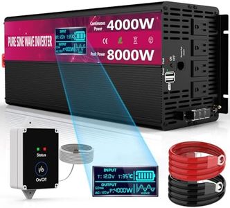 Pure Sine Wave Power Inverters 4000W 12V DC to AC 110V 120V Peak 8000W with Remote Control 4 Outlets,Dual USB Port,LED Display Terminal Blocks for Inverter Truck RV Car Solar System