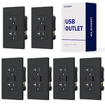 ELEGRP USB Charger Wall Outlet, USB Receptacle with Type A & Type C USB Ports, 20 Amp Duplex Tamper Resistant Receptacle Plug, Wall Plate Included, UL Listed (6 Pack, Matte Black)