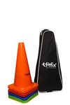 Fitfix Agility Marker Plastic Cones for Soccer, Cricket, Training Traffic Cone, Dog Agility Soccer Cricket Track and Field Sports and Outdoor Agility Training - Multicolor Soccer Cricket Track and Field Sports (Pack of 12) (Height 12 Inches - Large) with strong STORAGE CARRY BAG