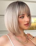WOKESTAR Blonde Bob Wigs for Women Synthetic Wig with Fringe