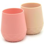 teensy peepsy 2 Pack Silicone Training Open Cups for Babies 4 Months+ | Tiny Transition Cups for Baby Girl, Baby Cup 6 Months+ Open Cups, 2oz Drinking Cups (Pink Porcelain)