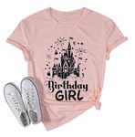 Birthday Shirt Women Magical Tshirt Cute Birthday Party Shirts Magic Kingdom Short Sleeve Tee Top, Pink, X-Large