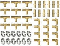 1/2" Pex Fittings, 48Pcs 1/2 Inch Pex Fittings Combo with Each 12Pcs 1/2" Elbow Tee Straight Coupling Pex Fittings, Crimp Rings for PEX Tubing Pipe, No Lead Brass