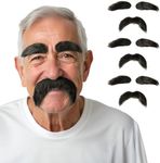 3 Pcs DIY Self Adhesive Fake Mustache and Eyebrows Set Fake Beard Novelty Mustaches for Funny Costume and Halloween-Black