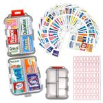 BBKON DIY Travel Pill Organizer with 260 Labels, 10 Compartments Pocket Pharmacy with Medicine Labels, Portable Daily Medication Container Case for Travel Essentials Weekly Medical Box (Grey)