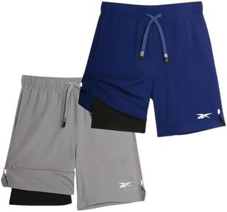 Reebok Boys Athletic Shorts - 1 Pack or 2 Pack Lightweight Performance Mesh Basketball Shorts for Boys with Compression Liner, Size, Dark Blue/Grey