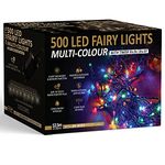 Christmas Tree Lights 500 LED 12.5m Multi-Colour - 2.5cm Bulb Distance Fairy String Lights Plug in with Timer and Memory Functions - Suitable for Outdoor/Indoor Use