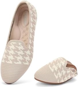 poemlady Women's Round Toe Knit Ballet Flats Casual Rubber Sole, A/Nude/Beige 7