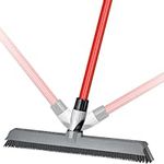 2-in-1 Silicone Broom Carpet Rake and Squeegee - Swivel Pet Hair Removal Broom with 1 Piece Long Handle - Slanted Side Bristles for Corners - Multipurpose Rubber Broom for Carpet, Hardwood Floor, Tile