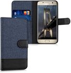 kwmobile Wallet Case Compatible with Samsung Galaxy S7 - Case Fabric and Faux Leather Phone Flip Cover - Dark Blue/Black