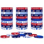 JAKADYUKS 40Pcs American Flag Silicone Bracelet, Patriotic Party Fourth 4th of July Party Accessories Wristband Olympic decoration USA Veterans Day Memorial Day Party Favors School Gifts Supplies