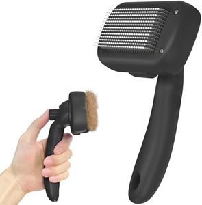 Dipoo Self Cleaning Shedding Brush - Skin Friendly Grooming Tool for Dogs, Cats, and Puppies, Deshedding and Hair Removal for Long and Short Haired Pets, Black