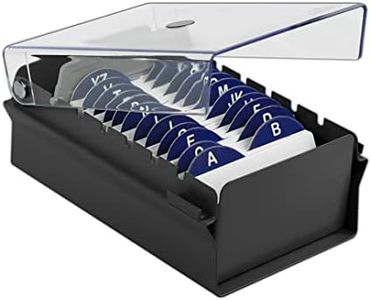 Acrimet Index Business Card Size File Holder Organizer Metal Base Heavy Duty (AZ Index Cards and Divider Included) (Black Color with Clear Crystal Plastic Lid Cover)
