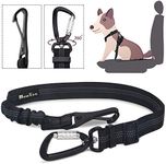 SlowTon Dog Seatbelt, Pet Car Seat Belt Latch Bar Attachment Lockable Swivel Carabiner Small Medium Large Dogs Adjustable Elastic Bungee Safety Belt Reflective Stitching Connect(Black)