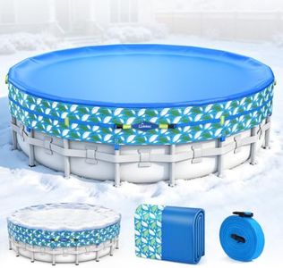 UIRWAY 30FT Round Winter Pool Cover for Above Ground Pools - Heavy Duty PE Blue Leaf Print Pool Cover, UV Resistant Swimming Pool Covers with Reflective Strips, Strap System, Snow & Debris Protection