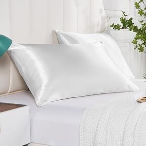 Elegear Mulberry Silk Pillowcase for Hair & Skin Care, Double-Sided Satin Pillow Cover Set - Soft Breathable, Standard Size 51x76cm, Machine Washable (White), 2 Pack