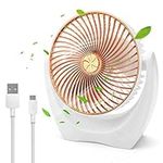 USB Desk Fan Electric Mini Table Fan with 3 Speeds Adjustable Strong Wind 360°Rotation Portable Desktop Fan Silent Cooling Fan for Office Home Bedroom Outdoor Camping (gold)