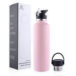 Sivaphe Water Bottle Insulated Bottle Drink Flasks Leak-Proof for Sports Outdoor Stainless Steel, Double Walled Vacuum with Lids and Straw 750ml Pink