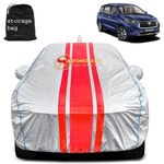 AUTOMOZEXO Toyota Rumion Car Cover for All Weather Protection with Mirror & Antena Pocket Inner Cotton Layer Triple Stitched Waterproof Cover Adjustable Belt Bottom Elastic to Secure Fit (Silver Red)